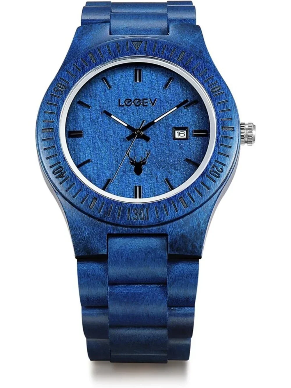Men's Blue Sandalwood Japanese Quartz Analog Unisex Round Wrist Wooden Watch
